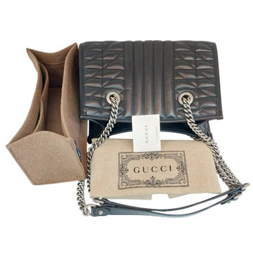 GUCCI Schwarze Marmont Matelassé Antique Silber GG Kleine Ketten Schultertasche 681483 156623843