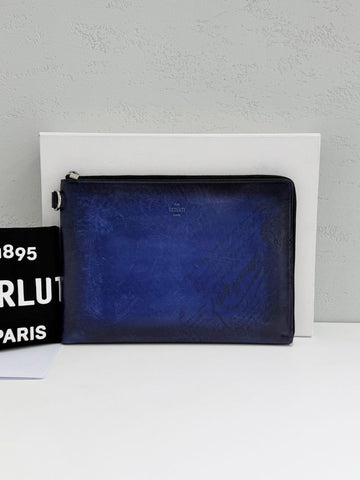 Berluti Scrito GM Steel Blue Pouch Clutch 156642505