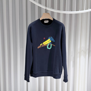 Hermes Horse Leather Patch Crewneck Sweatshirt Navy 156655866