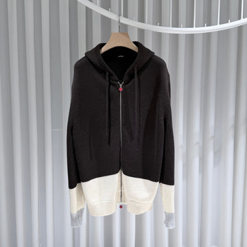KITON カシミアニットフードジップアップボンバージャケットブラウン（56） 156657216