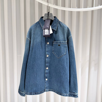 Prada Triangle Logo Pocket Denim Shirt Jacket 156657934