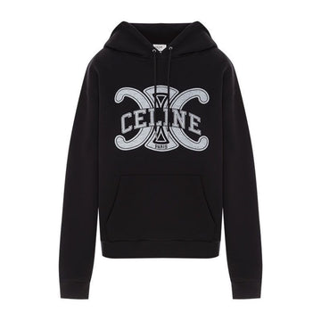 CELINE Männer Baumwoll-Fleece Lockere Kapuzenjacke Schwarz Weiß RY0JH 670Q 38AW 156558822