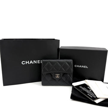 CHANEL Classic Caviar Silver Logo Wallet 156683742