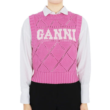 Ganni Women's Logo Jacquard Knit Vest (Pink) K2317 295 115733535