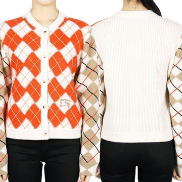 BURBERRY キッズ アーガイル チェック ウール カーディガン (オレンジ) 8100358 C1795 12,14Y (大人着用可) 125508885