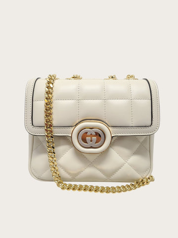 Gucci White Quilted Leather Interlocking G Decor Mini Shoulder Bag 156685239