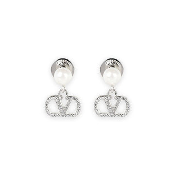 Valentino Women Cubic V Logo Pearl Earrings (Silver) 6W2J0X81HJY R4S 133003265