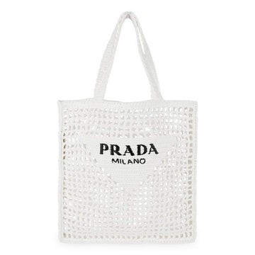 PRADA トライアングルロゴクロシェトートバッグ(ホワイト) 1BG393 2C2T F0009 67432528