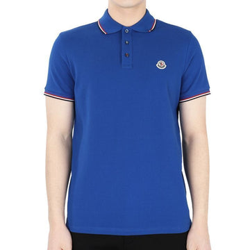 MONCLER Herren Kurzarm Polo mit Wappen und drei Streifen (Blau) 8A70300 84556 793 77752613