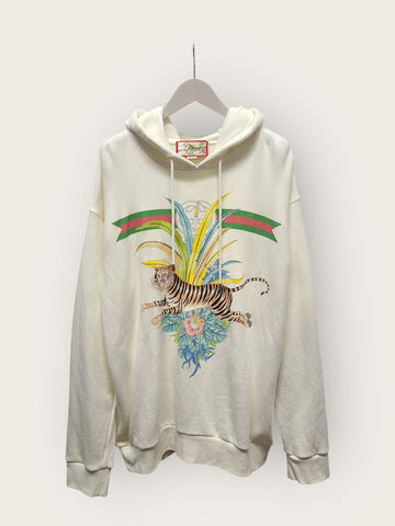 Gucci Ivory GG Striped Web Tiger Print Hoodie 156688568