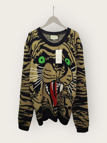 Gucci Collection Black Intarsia Jaguar Round Knit 156690815