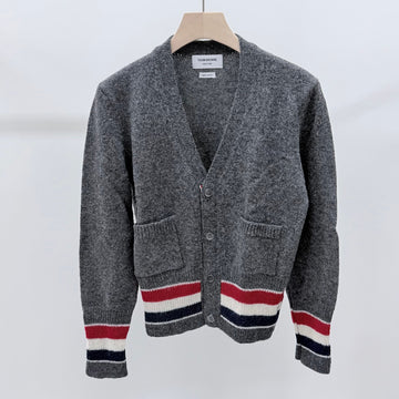 THOM BROWNE シェトランド ストライプ クラシック カーディガン グレー 156693746