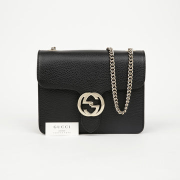 GUCCI Interlocking GG Kleine Kettenhandtasche Schwarz mit Goldbeschlägen 156488542