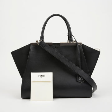 Fendi Leather Twill Tote Shoulder Bag Black 156489410