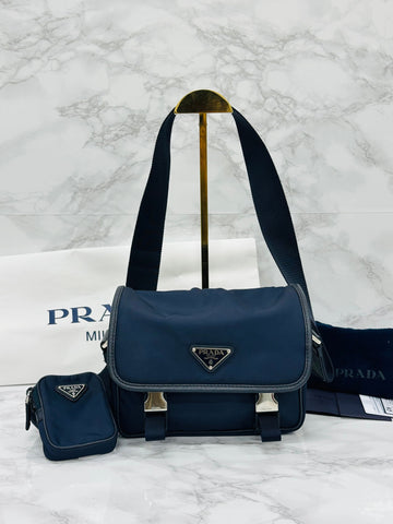 PRADA ナイロン サフィアーノ レザー ショルダーバッグ ネイビー 156701243