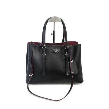 Prada Soft Calf Large Double Tote Shoulder Bag Black 1BG820 156721719