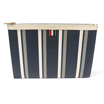 Thom Browne Navy Pebble Grain Leather Stripe Medium Document Holder Clutch 156721905