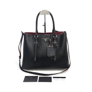 Prada Black 1BG820 Soft Calf Large Double Tote Shoulder Bag 156722179