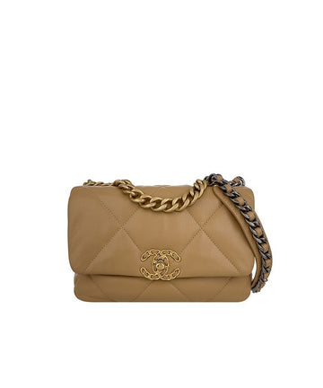 CHANEL 19 Mini Beige Gold-tone Glossy Lambskin 5ET0467 128908664