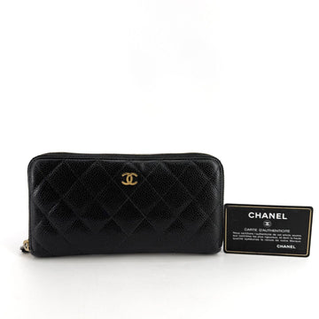 CHANEL Caviar Gold-Zip Long Wallet 156729171