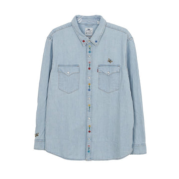 Levis Cotton Regular Fit Embroidered Floral Western Shirt Blue Spring L 156683041