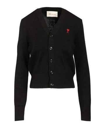 AMI Small Heart Logo V-Neck Cardigan 156729655