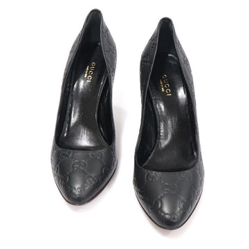 Gucci Black Sima Leather ELIZABETH Mid-Heel Pumps Women Shoes 37.5 156731050