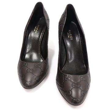Gucci Brown Sima Leather Elizabeth Mid-Heel Pumps Women's Shoes 37.5 156731064