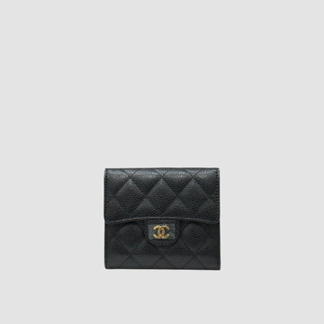 CHANEL Classic Small Caviar Flap Wallet Black Gold Trim AP0231 156733991