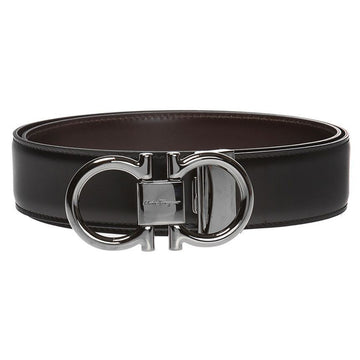 Salvatore Ferragamo 26SS Double Gancini Reversible Glossy Belt Black Brown 67-9938 0694531 150622426