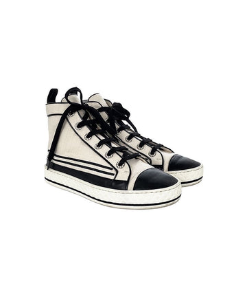 CHANEL コットン ハイトップ スニーカー 36 ホワイト/ブラック 5ET0200 126283979