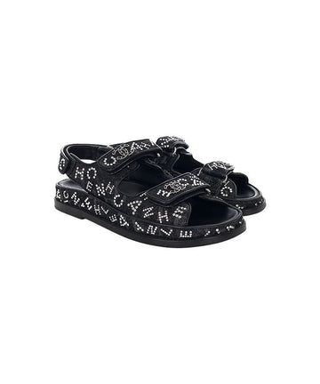 CHANEL 24C プリンテッドデニム＆ストラスベルクロサンダル 37 ブラック 5ET0162 126251444