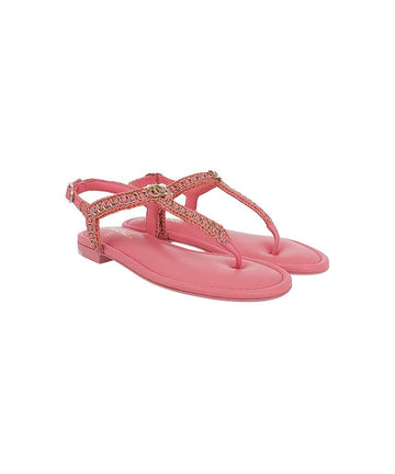 CHANEL Chain Strap Sandals 37.5 Pink stamp 5ET0532 130002478