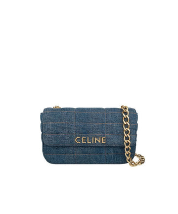 CELINE モノクローム マトラッセ チェーンショルダーバッグ ブルー ゴールド 5ET0433 128575498