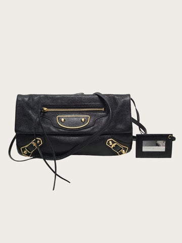 Balenciaga Black Gold Metal Goatskin Envelope Clutch Crossbody Bag 156798588
