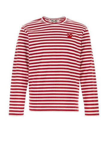 COMME DES GARCONS レッドハート ワッペン ストライプ 長袖Tシャツ 156799106