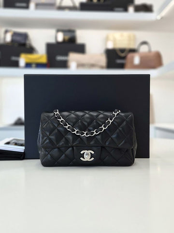 CHANEL Classic Lambskin New Mini Silver Leather Shoulder Bag Black A69900 156799375