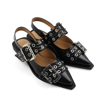 GANNI 女性用バックルダブルストラップフラットシューズ S2730 099 156799489