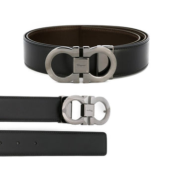 Salvatore Ferragamo 26SS Silver Double Gancini Reversible Belt Black Brown 67-9535 0644557 150552625