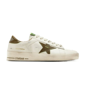 Golden Goose Military Green Snake Print Leather Star & Heel Tab White 156816446
