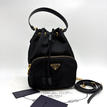 Prada Triangle Logo Nylon Bucket Bag Black 156824611