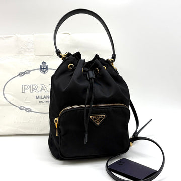 Prada Triangle Logo Nylon Bucket Bag Black 156824669