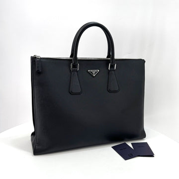 Prada Triangle Logo Saffiano Briefcase Tote Bag Black 156824693