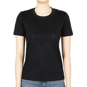 MONCLER Frauen Kristall Logo Cubic Kurzarm T-Shirt Schwarz 8C00017 829FB 999 128258011