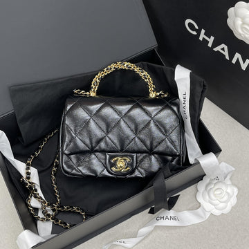 CHANEL Mini Flap Bag with Handle Black and Gold AS5032 156826909