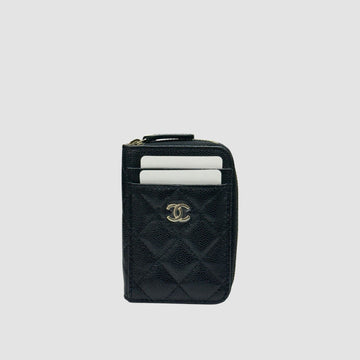 CHANEL ジッパーカードスロット ブラックキャビア シャンパンゴールド内蔵チップ 156827559