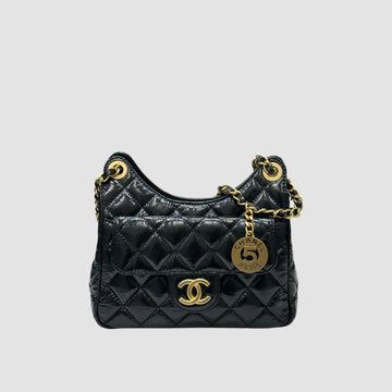 CHANEL Hobo Bag Shiny Black Small AS3710 156827572