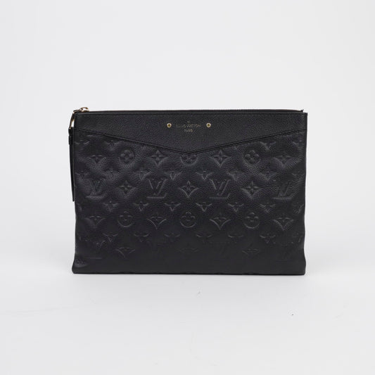 LOUIS VUITTON Täglicher Pouch Monogramm Aufprägung Leder Clutch Schwarz 156510326 [P]