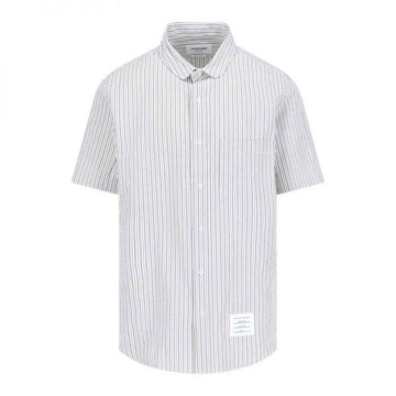 Thom Browne Stripe Seersucker Short Sleeve Shirt 156895442