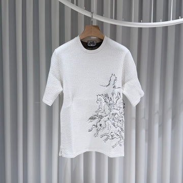 HERMES Pferde-Stickerei Jacquard-Embossed T-Shirt Weiß 156902351
